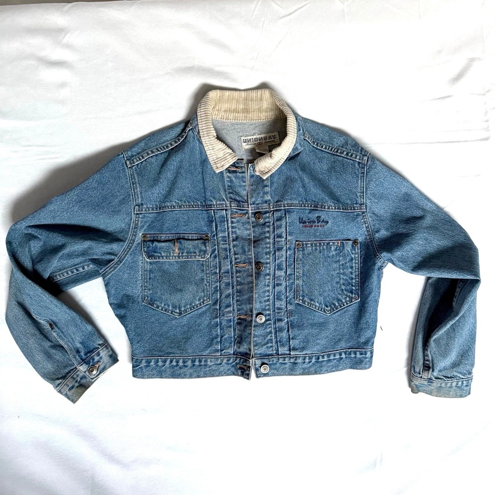 Vintage Unionbay Denim Jacket Medium Wash Corduroy Collar Blue Large RN 60307